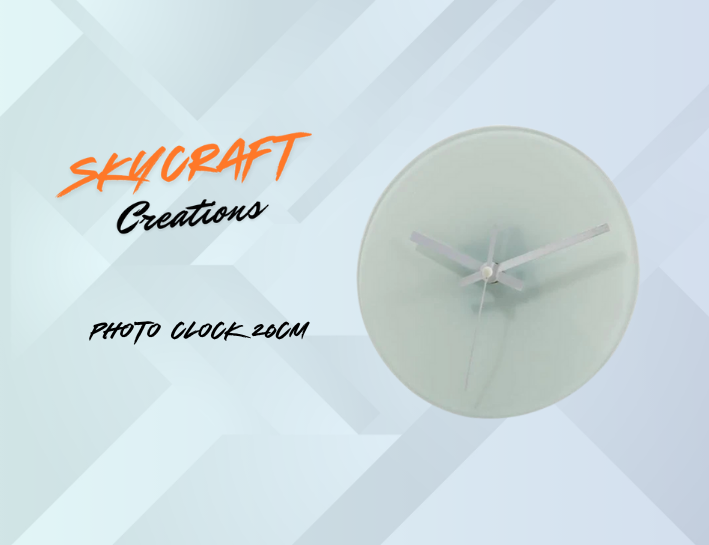 Round wall clock on a light geometric patterned background with 'Skycraft Creations' text.