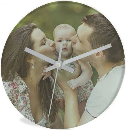 Round clock with a photo of a family on it